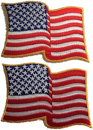 Waving Regular American Flag Bundle Lot of 2 Pieces Embroidered Patches Iron On