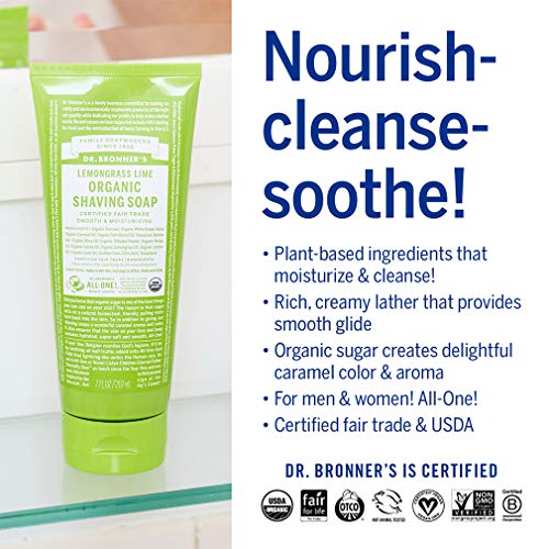 Dr. Bronner's Organic Shaving Soap (Lemongrass, 7 Ounce) Certified