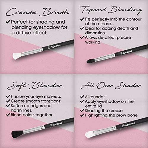 Pro Blending Brush Set - Smoky Eye Shadow Contour Kit - 4 Essential Shapes - Best Choice Crease, All Over Shader, Tapered, Soft Blender - For Shading & Blending of Eyeshadow Cream Powder Highlighter - Thumbnail 3