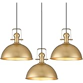 ALAISLYC 12 Inch Gold Farmhouse Pendant Lights Matte Pendant Lights for Kitchen Island Industrial Adjustable Height Vintage D