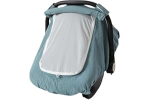 Generic Muslin Cotton Baby Car Seat Cover for Boys and Girls, Summer Baby Car Seat Covers Infant Car Seat Canopy with Breathable Mesh Window Windproof Carseat Cover for Babies (Green)