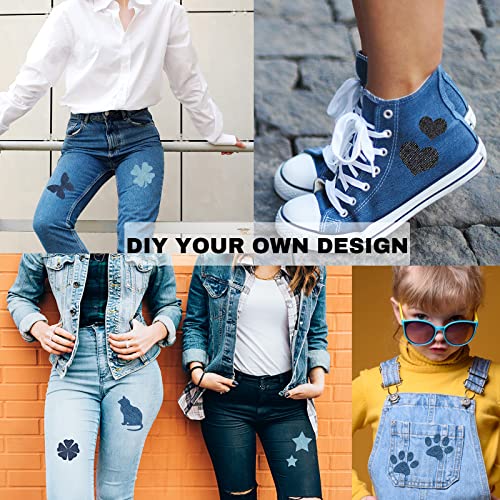 GYGYL 12 Pieces Premium Quality Denim Iron-on Jean Patches, Inside & Outside Strongest Glue 100% Cotton of Deep Blue Repair Decorating Kit, Size 3