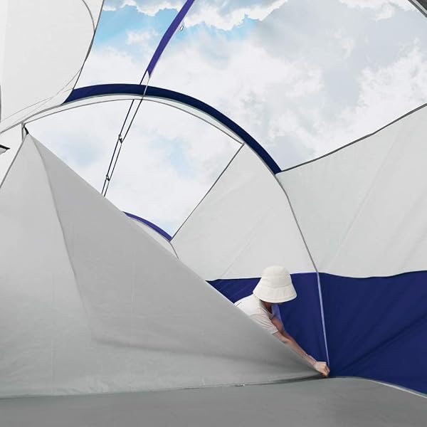 CAMPROS CP TENT 8 PERSON CAMPING TENTS, WEATHER RESISTANT FAMILY TENT, 5 LARGE MESH WINDOWS, DOUBLE LAYER, DIVIDED CURTAIN FOR SEPARATED ROOM, PORTABLE WITH CARRY BAG – DEEP GRAY