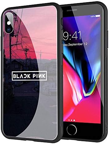 GUOZHAO Phone Case iPhone X/XS,GZA-13 Blackpink Rose Lisa Jennie Jisoo Tempered Glass Back Black Cover and Soft Silicone Rubber Bumper Frame for Scratch-Resistant and Anti-Scratch Absorption