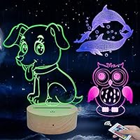 Caferria 3D Night Light for Kids Toys 3D Illusion Lamp 3 Pattern and 7 Color Change Decor Lamp with Touch & Remote Control for Boys Girls Gift Birthday Present