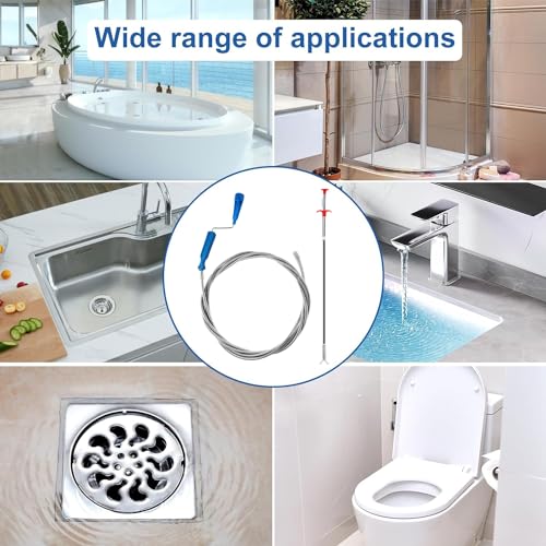 Set of 2 Professional Drain Unblocker 3 m & 0.6 m Unblocker Toilet Drain Unblocker Ferret Plumbing Unblocker Sink Unblocker Probe for Toilet Sink Drain