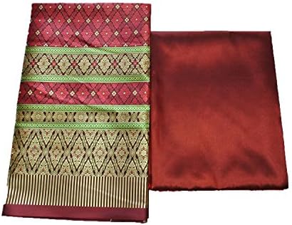 Thai Tradition Red Gold synthetic silk fabric for Women Wedding Dress SE187
