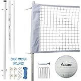 Franklin Sports Volleyball Net Professional Set - Includes Pro Style Volleyball with Pump, Adjustable Net, Stakes, Ropes - Beach or Backyard Volleyball - Easy Setup