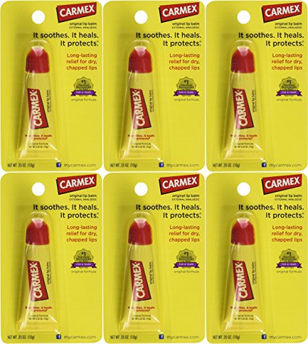 Carmex Lip Balm Tubes, Original Formula, 0.35 oz., Pack of 6