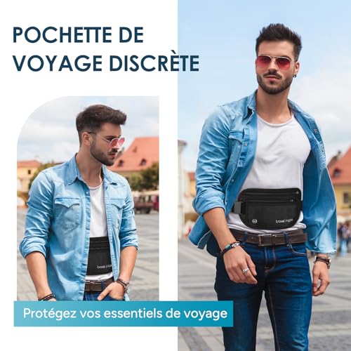 travel inspira Travel Passport Pouch Anti-Theft Banana (Black), Black, Rectangle | RFID Blocking, Ultra-thin, Adjustable Belt, Breathable, Lightweight, Comfortable, Invisible Secret Pocket, Water Repellent