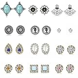 Finrezio 12 Pairs Multi Stud Earrings for Girls Women Cute Vintage Earrings Set