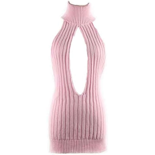 backless sweater dress anime XUNRYAN Womens Sexy Backless Turtleneck Anime Cosplay Virgin Killer Sweater One-Piece Bikini Knit Tank Top Pullover Black at Amazon Women's Clothing store