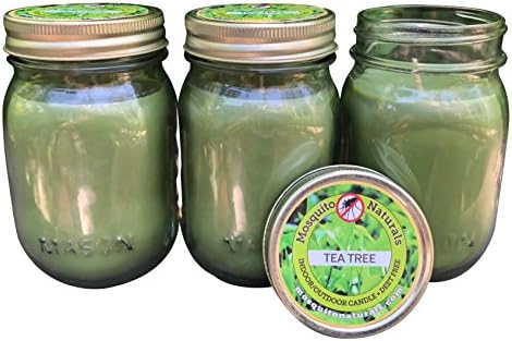 Natural Tea Tree Mosquito Repellent Candle (Set of 3) Indoor/Outdoor - 88 Hour Burn - Naturally Repels Insects with Essential Oils, Citronella Soy, Mason Jar, Made in USA