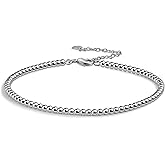 Minimalism Solid 925 Sterling Silver Ankle Women Beaded Anklet Foot Chain Adjustable Size 8.7-10.7 in Beach Barefoot Jewelry Gifts