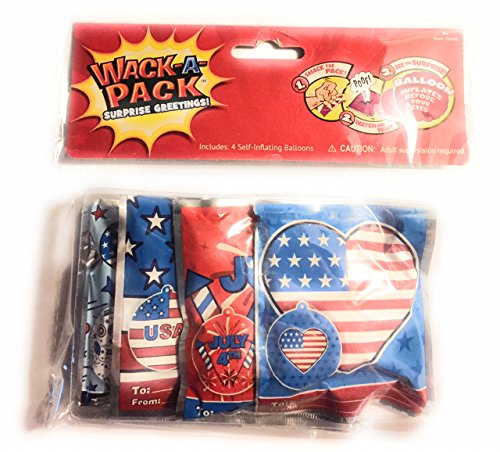 Patriotic Wack A Pack Balloon Surprise 1 Package of 4 Self-inflating Foil Balloons-Varied Designs