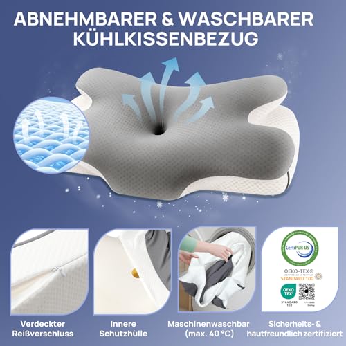 MULISOFT Neck Pillow, Memory Foam Pillow, Comfortable Pillow, Supportive Neck Pillow, Ergonomic Side Sleeper Pillow (Grey)