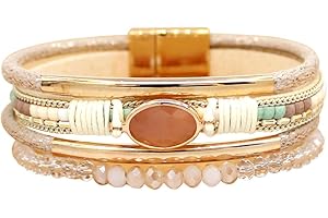 P Ammy Fashion® Leather Wrap Bracelets Crystal Beads Bracelet Boho Cuff Stone Charm Bracelets with Clasp Stackable Jewelry for Women