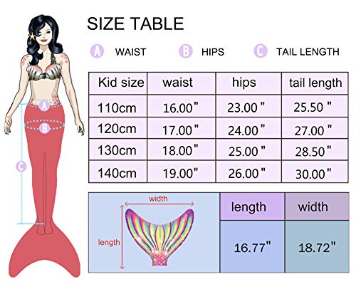 YORKING Mermaid Tail for Swimming - Swimsuit for Kids, Boys and Girls (No Monofin) - Dream blue-130