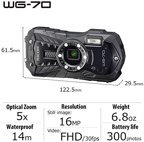 RICOH WG-70 Orange Compact 16 Mp, Étanche 14 Mètres, Résistant aux Chocs (1, 60 m), mode sous-Marin avec Éclairage LED…