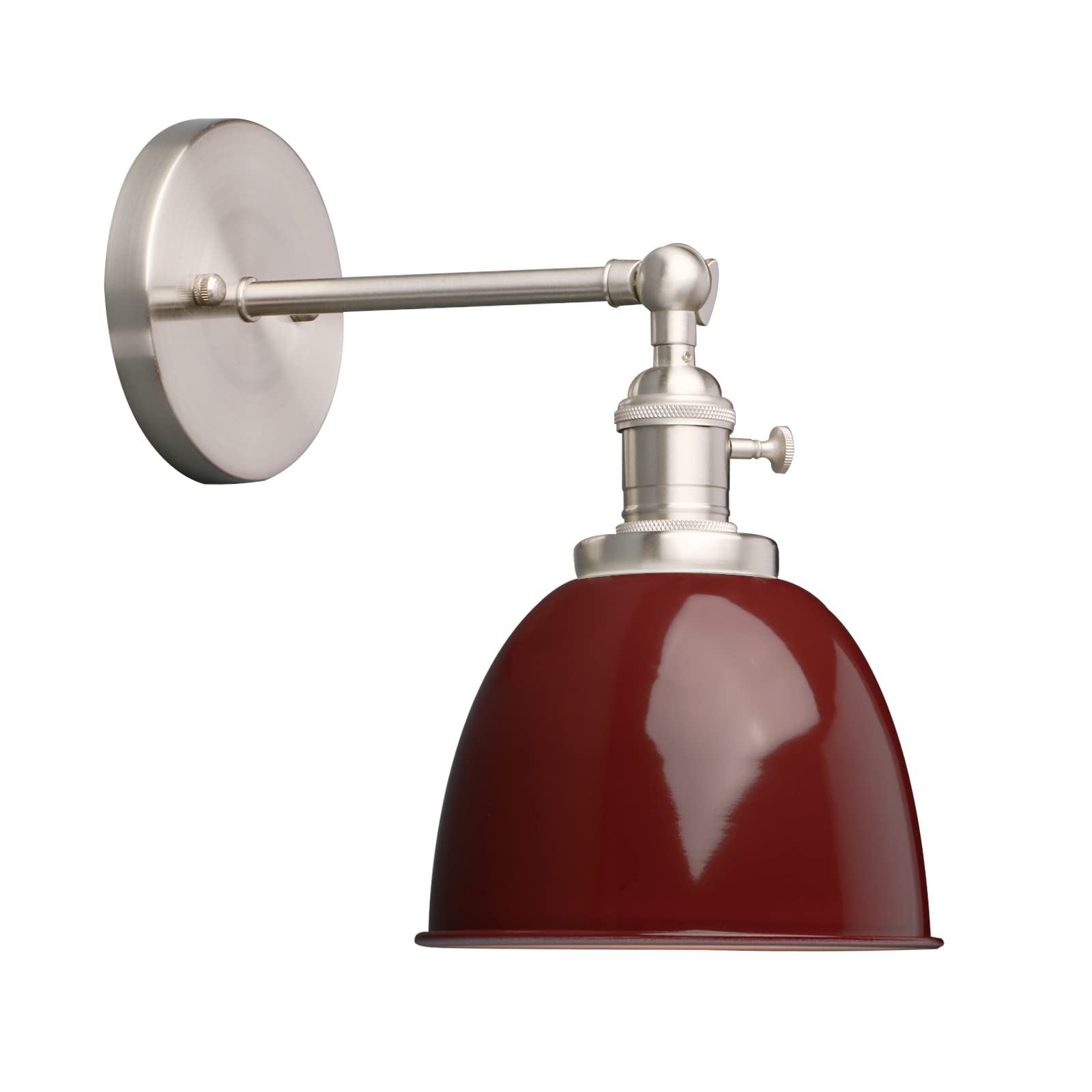 Phansthy Industrial Wall Light with On Off Switch, Retro Wall Lamp with Dome Metal Shade, E27 Indoor Wall Lighting Fixtures for Kitchen Bedroom Living Room (Red)