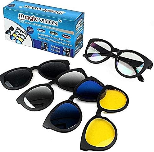 MOHAK 5 In 1 Magnetic Clip HD Anti-Glare Polarized Lens UV Protected Day and Night Vision Stylish Sunglasses - Goggles For Men And Women