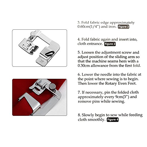 FQTANJU 3 Sizes Adjustable Rolled Hem Foot (1",1/2",3/4") Sewing Machine Presser Foot Hemmer Foot Set For Singer Brother Janome Babylock Juki