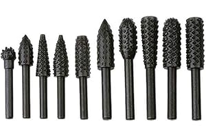 Eyech 10pc Carbide Rotary Burr Rasp Set Wood Carving File Rasp Drill Bits Fit for Dremel Rotary Tools DIY Polishing Grinding 