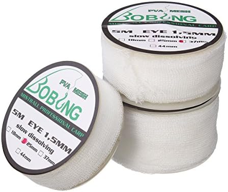 BOBING 5M 25/37/44mm PVA Mesh Refill Baits Stocking Net Bag - Water Dissolving Spool Pack Carp Fishing Feeder - Pellets Boilies Rig Universal Fish Tackle for Baiting 25mm