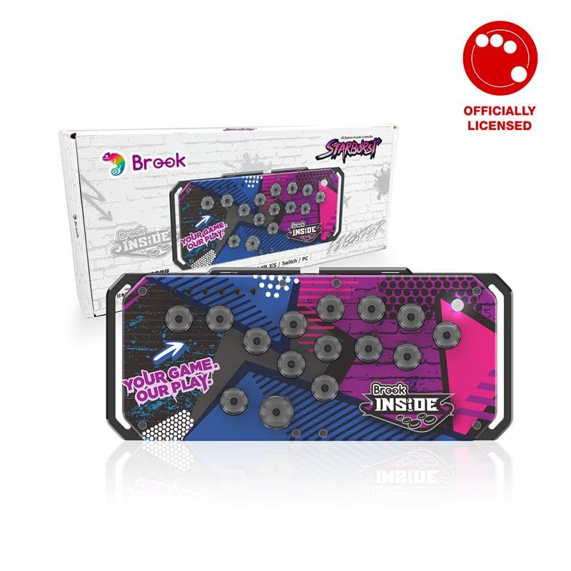 Brook Fighter Starburst All-Button Arcade Controller for PS5, PS4, Xbox Series X|S, NS & NS2, PC – Hot-Swappable Switches, RGB Lighting, Adjustable Angles, Tournament-Grade Performance