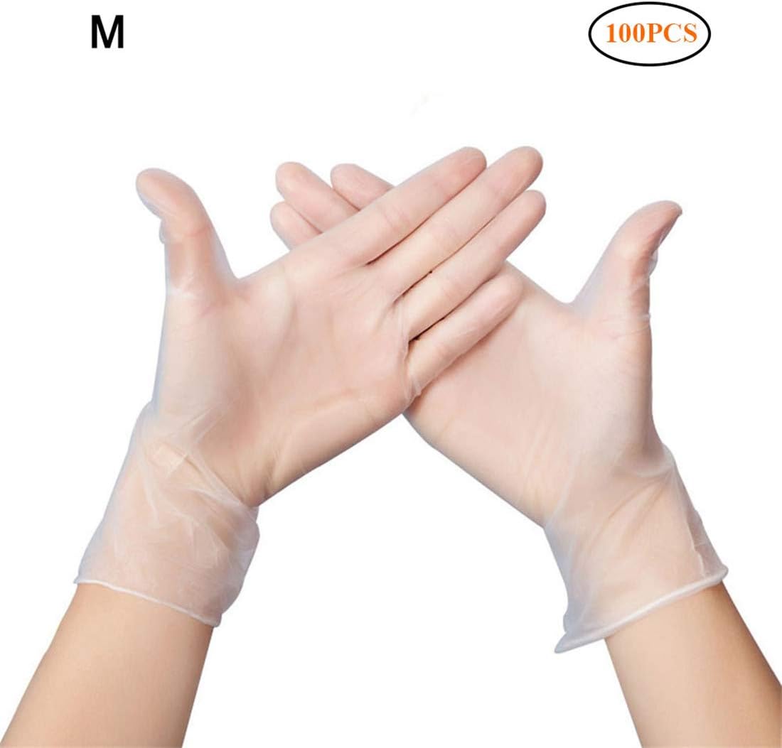 100 PCS Thin Vinyl Disposable Gloves Non Latex & Power Waterproof Clear for Food Safe Handling, Laundry, Dishwashing Large/Medium/Small Size (Medium)