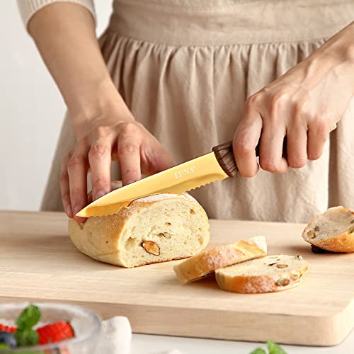 EUNA 5 PCS Küchenmessersets Professionelle scharfe Kochmessersets mit Bezug und Geschenkbox Langlebiges Kochset Set aus Küchenmessern aus Kohlenstoffstahl (gelb)