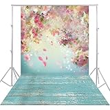HUAYI 5x10ft Flower Wall Pink Photography Backgrounds Newborn Photo Studio Green Wood Floor YJ-192
