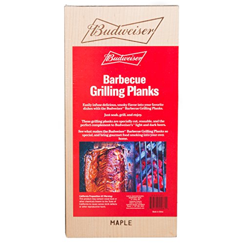 Budweiser Grilling Planks- Set of 2, BBQ Grill Planks - Infused Smoky Maple & Beechwood - All Natural
