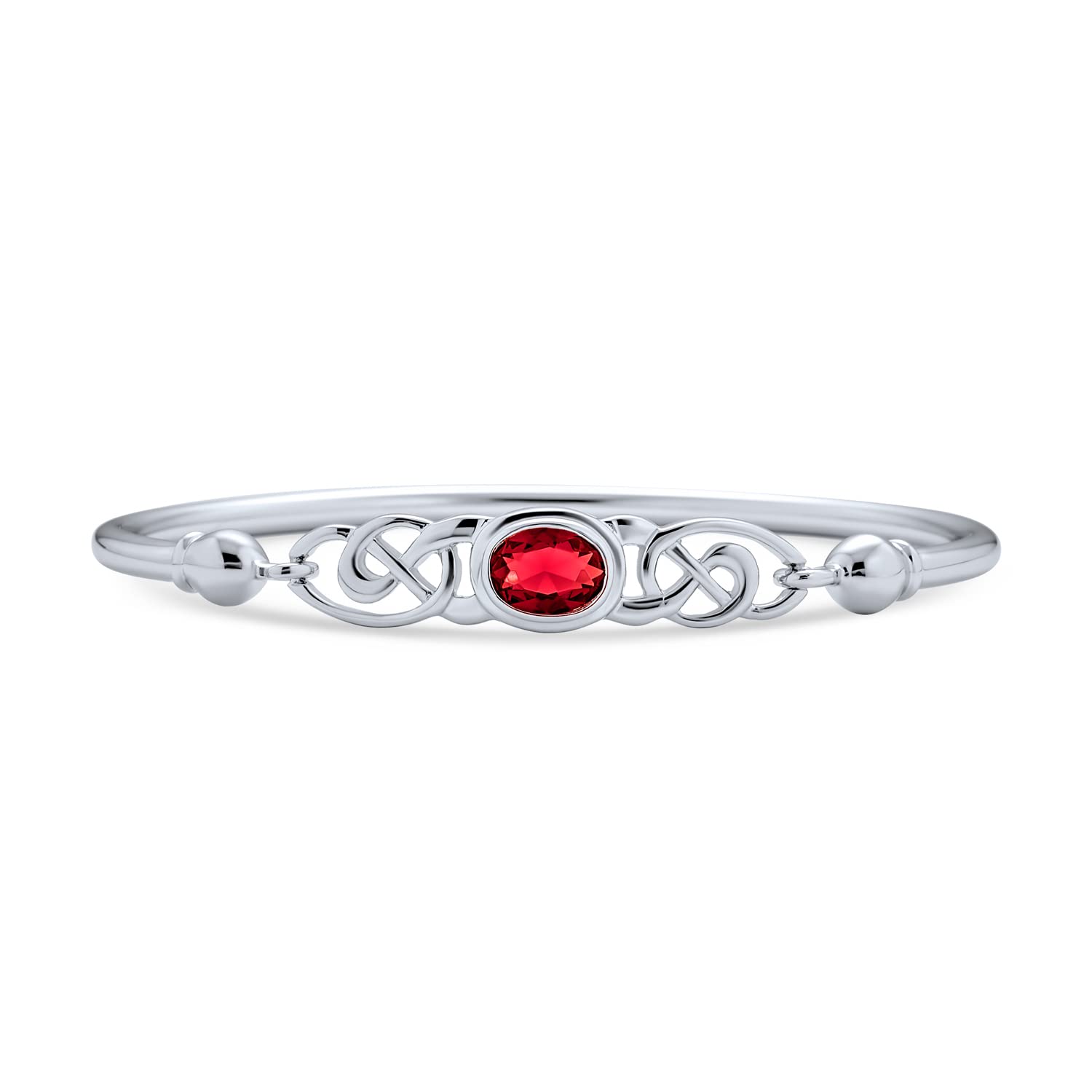 Bling Jewelry Couples Red Ruby CZ BFF Infinity Irish Celtic Love Knot Bangle Bracelet For Women Teen .925 Sterling Silver