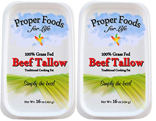 Proper Foods 100% Grass-Fed Beef Tallow - Pasture Raised - for Cooking, Baking and Frying - 16 oz (Pack of 2)