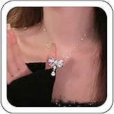 Sttiafay Vintage Crystal Bow Necklace Silver Bow Choker Necklace Rhinestone Teardrop Pendant Necklace Cz Crystal Chain Necklace Jewelry for Women