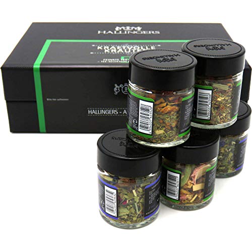 Hallingers Kraftvolle Kräuter - 5 Sorten Tee Geschenkset, loser Tee vegan in Schraubgläsern, Teesortiment als Tee Geschenk (Set) - Geschenkideen Weihnachten & Geschenke Adventskalender | Geburtstag Gl – Bild 4