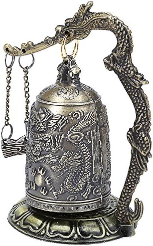 Bronze Lock Dragon Carved Buddhist Bell Decoration Chinese Geomantic Exquisite Art Garden Home Shop Decor