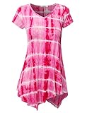 LA BASIC Women V-neck Asymmetrical Tie-dye Tunic Top