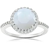 Ice Gems Sterling Silver Simulated White Opal and Cubic Zirconia Round Halo Ring