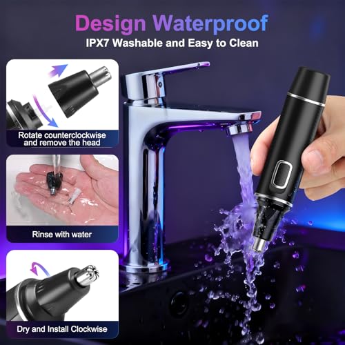 Nose Hair Trimmer,Rechargeable Ear and Nose Hair Trimmers for Men,2 in 1 Painless Professional Eyebrow & Facial Hair Trimmer with IPX7 Waterproof Dual Edge Blades,Black