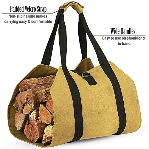 blue--net Canvas Log Carrier Tote Bag, Firewood Carry Bag Carrier Log Firewood Holder Fireplace Wood Stove Storage Bag with Handles for Carrying Wood, Camping, Picnic