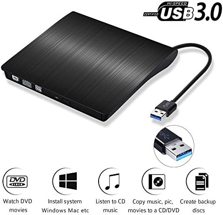External CD Drive, Wahom USB 3.0 Slim Portable External DVD Drive, High Speed Data Transfer External CD DVD Drive CD/DVD-RW Drive/Writer/Burner/Rewriter/Player for Laptop Macbook Pro Win 8 (Black)