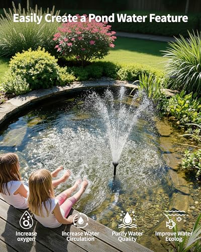 POPOSOAP Solar Pond Fountain with RGB Lights - Submersible Pump 40W, Flow 2100L/h, Adjustable Height and Flow Rate for Day & Night Decoration and Improving Water Quality