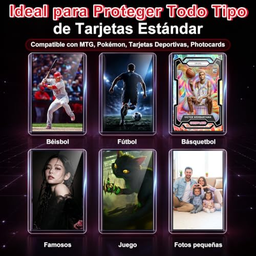 200PCS Clear Card sleeves, Top Loader, 2.5 x 3.5 pulgada Fundas para Cartas para Tarjetas de Fútbol, Béisbol, Juegos y Coleccionable (100pcs Dura Toploader + 100pcs Suave Sleeves)