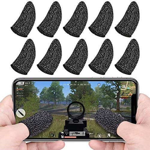 Conductive Wire Fiber Finger Sleeves Mobile Game Joystick Controller Sweat-proof Touch Screen Finger Cot for Fortnite PUBG Mobile, Rules of Survival, for Android iOS Tablet, Upgrade Version, Set of 10