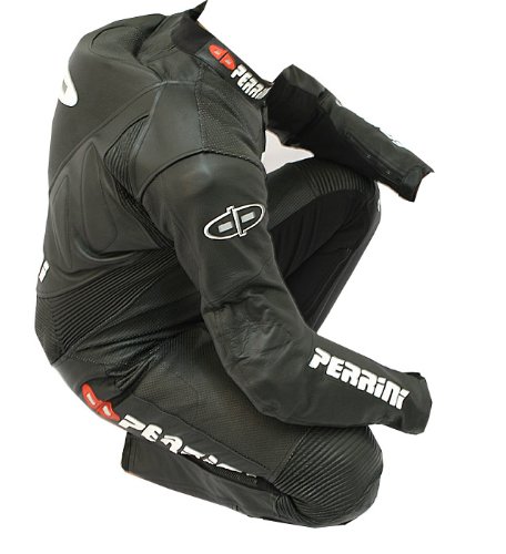 1pc Perrini Fusion Motorcycle Riding Racing Leather Suit w/ Padding & Hump Black -