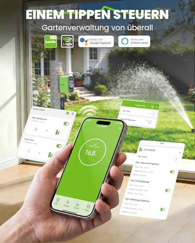 RAINPOINT Irrigation Computer WLAN with Brass Inlet and Outlet, Smart Irrigation Control, APP/Voice Control, Weather Based, Automatic Watering for Garden Lawn, 6 Schedules