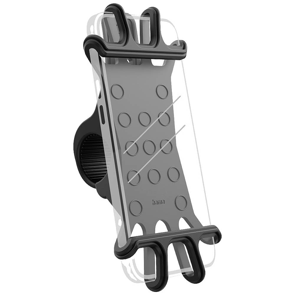 Hama Flexible Bicycle Phone Holder (Phone Holder for Mountain Bike, Motorcycle, Scooter, Smartphone up to 6-8 cm Wide and 13-15 cm High, Universal Handlebar Mount) Black