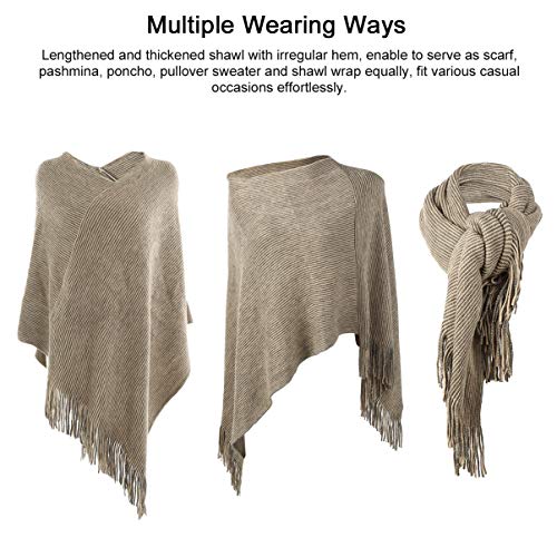 VBG VBIGER Women Knitted Poncho Warm Shawl Wrap Cape Fringed Scarf Pullover Sweater - Thumbnail 3